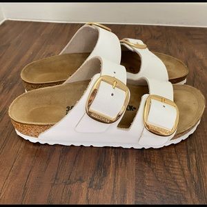 Birkenstock Arizona White & Gold Sandals - Size 38 Brand new!